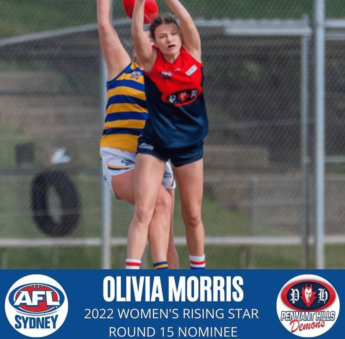 Olivia Morris Round 15 Women's Rising Star Nominee Sydney AFL Pennant Hills AFL Club