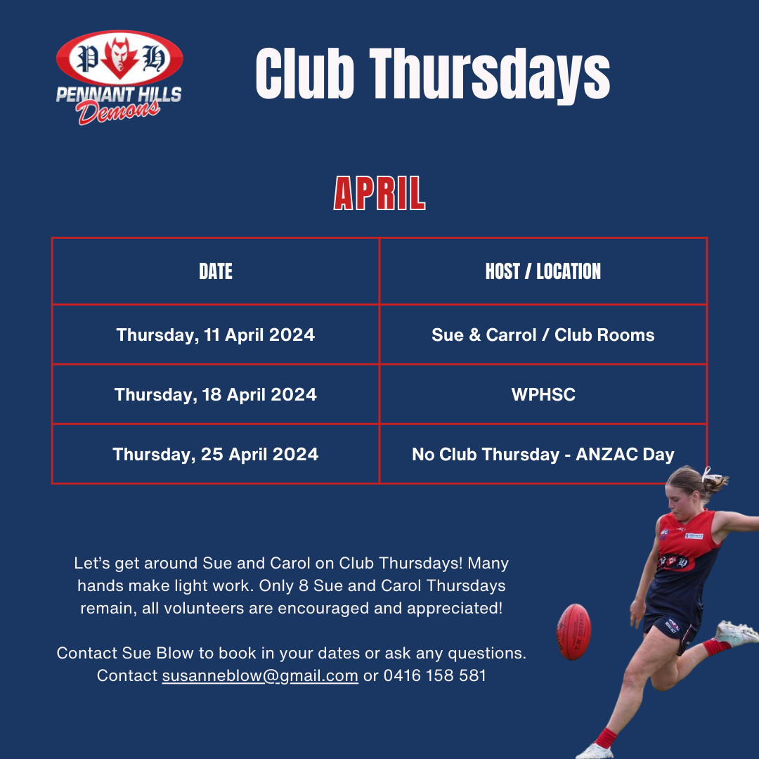 PHAFL Club Thursday Roster April
