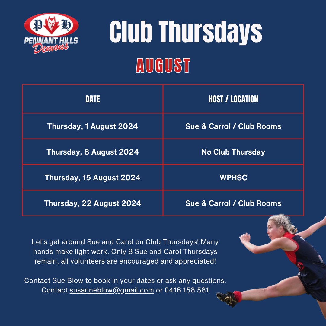 PHAFL Club Thursday Roster August