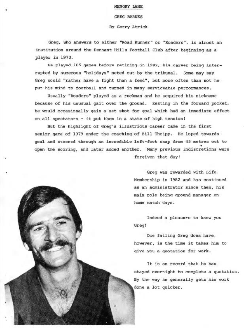PHAFL Memory Lane - GREG BARNES