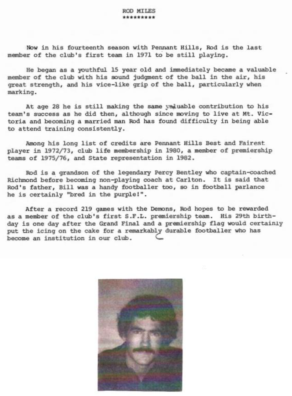 PHAFL Player Profile - ROD MILES