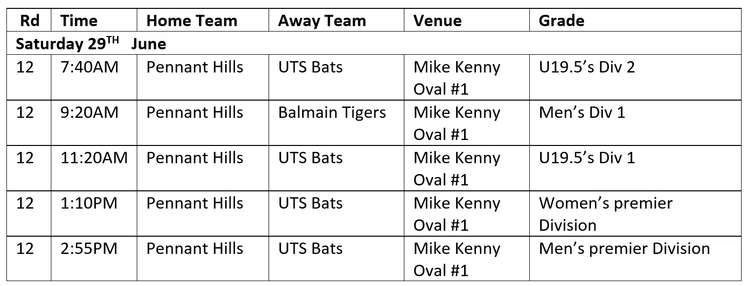 PHAFL Next Weeks Fixtures