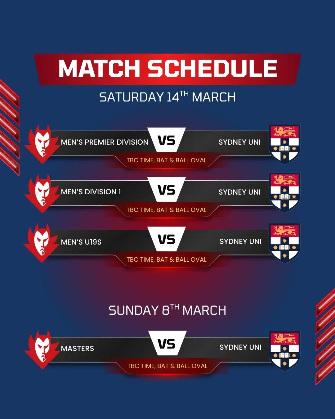 Pennant Hills AFL Team Practice Match Schedule Season 2026