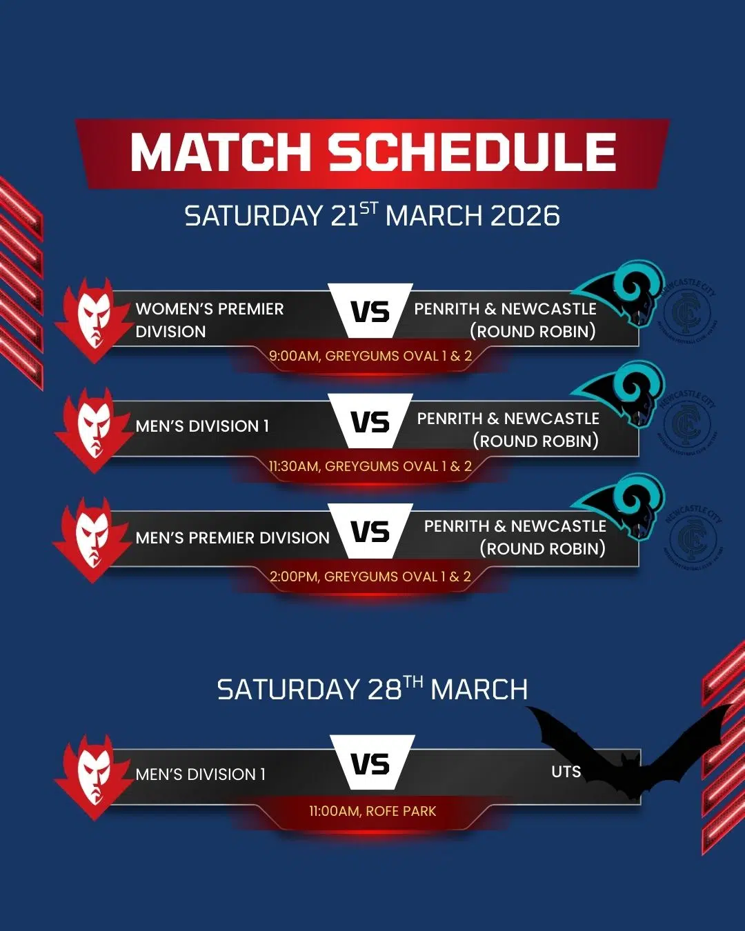 Pennant Hills AFL Team Practice Match Schedule Season 2026